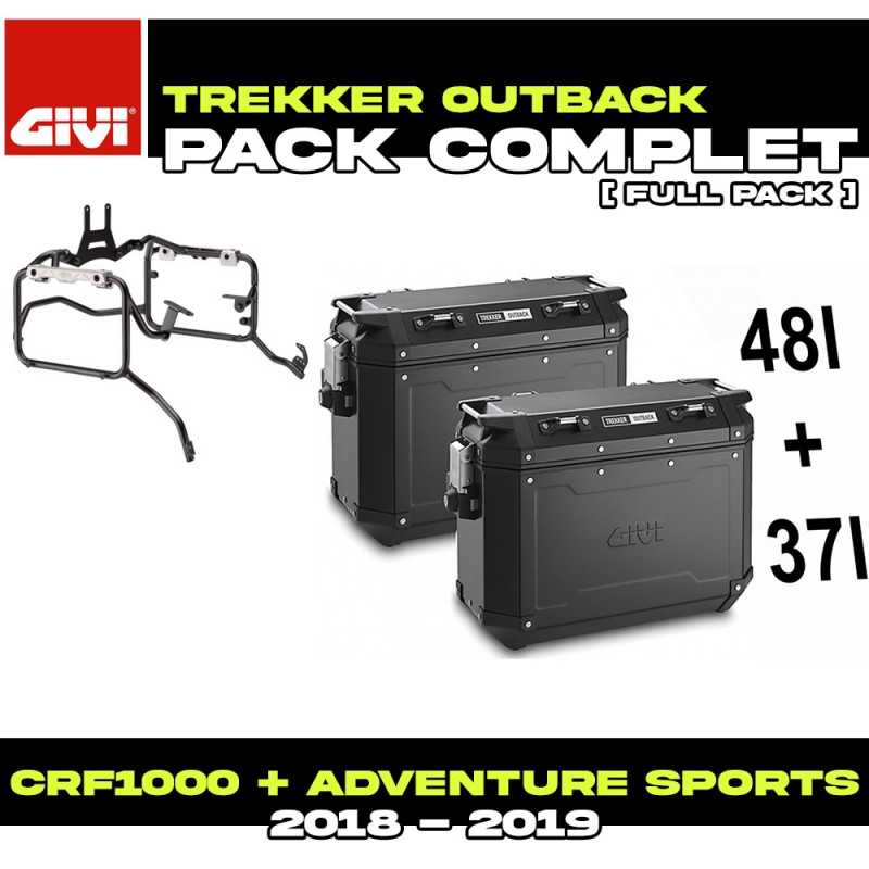 PACK-PL1161CAM-OBKN4837BPACK2 : Pack Valises latérales Givi Trekker Outback 48/37L Noir Africa Twin CRF