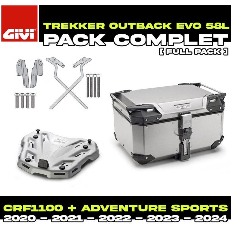 PACK-SR1178-OBKEV58A : Pacchetto Top-Case Givi Trekker Outback Evo Smart 58L Alluminio Honda CRF Africa Twin PACK-SR1178-OBKEV58A : Pacchetto Top-Case Givi Trekker Outback Evo Smart 58L Alluminio Honda CRF Africa Twin